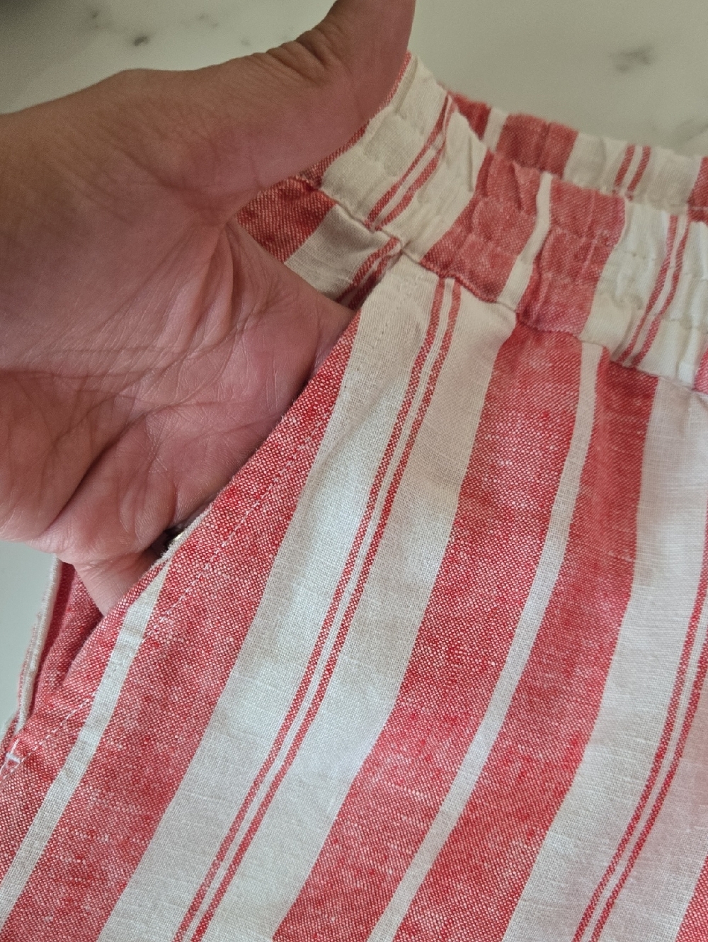 Crown & Ivy Striped Linen Cropped Pants Tassel Hem Coastal Preppy Beach Vacation - Picture 5 of 9